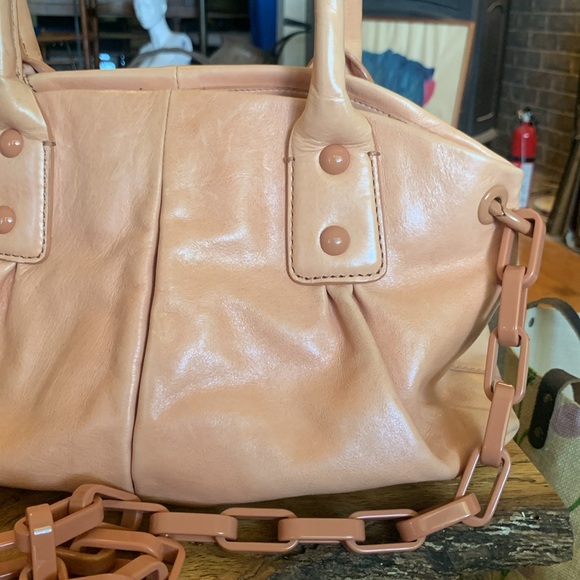 J.CREW NUDE PEACH LEATHER SATCHEL BAG WITH CROSSBODY CHAIN - Picture 3 of 11